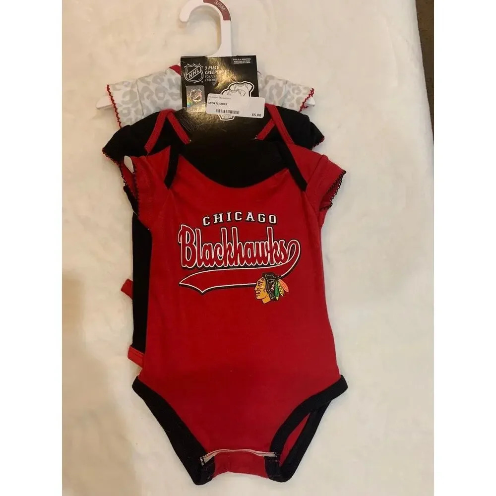 NWT NHL Chicago Blackhawks 6-9 Months Infant 3-Piece Creeper‎ Set Multicolor